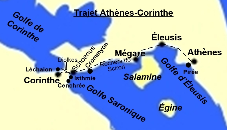 Carte du trajet de saint Paul d'Ath�nes � Corinthe en l'an 50