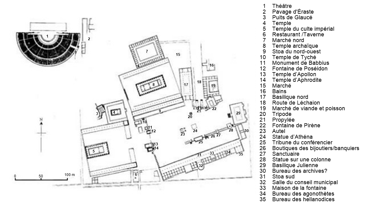 Carte du centre-ville de Corinthe en l'an 50