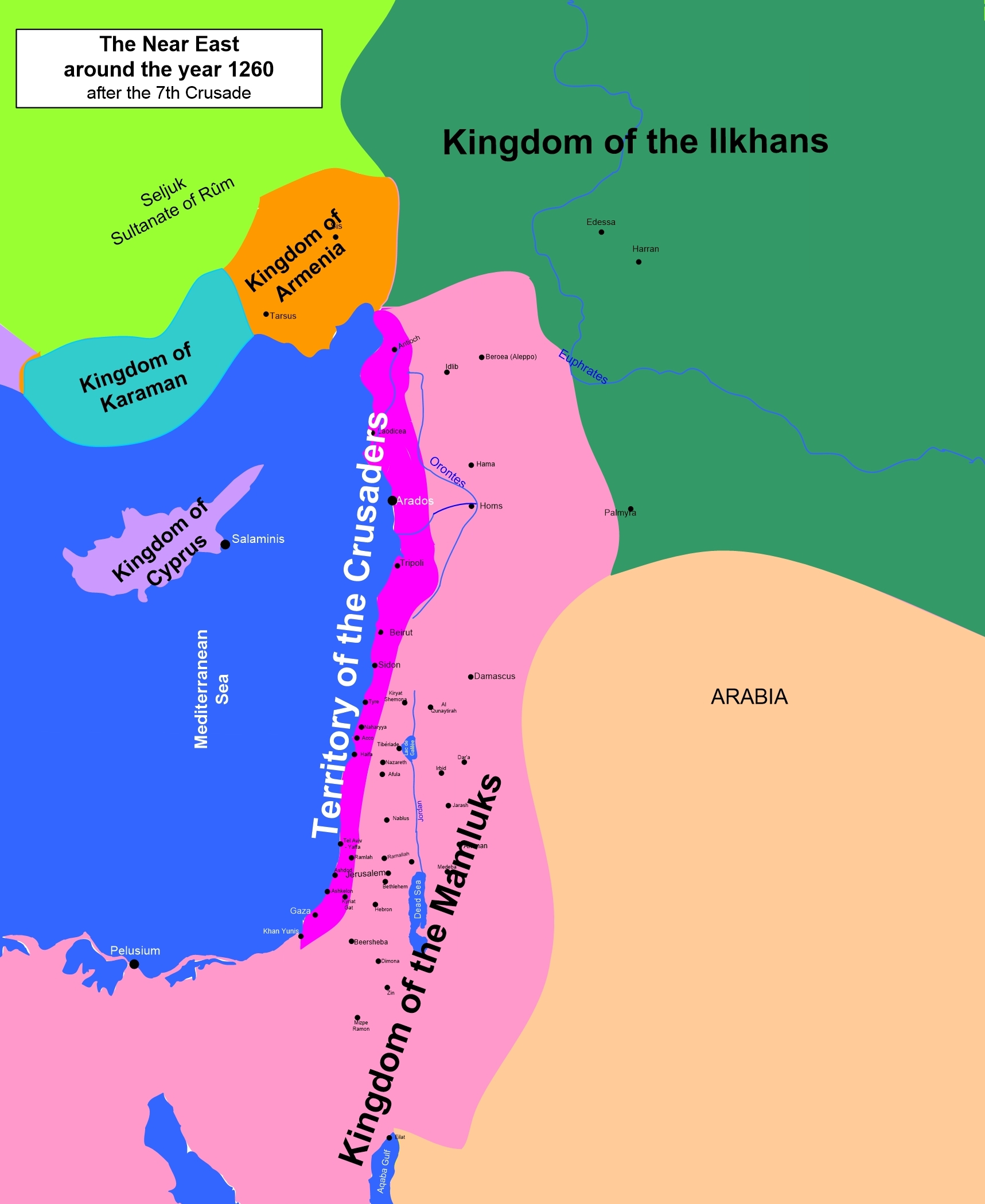 Le Proche-Orient vers l'an 1260