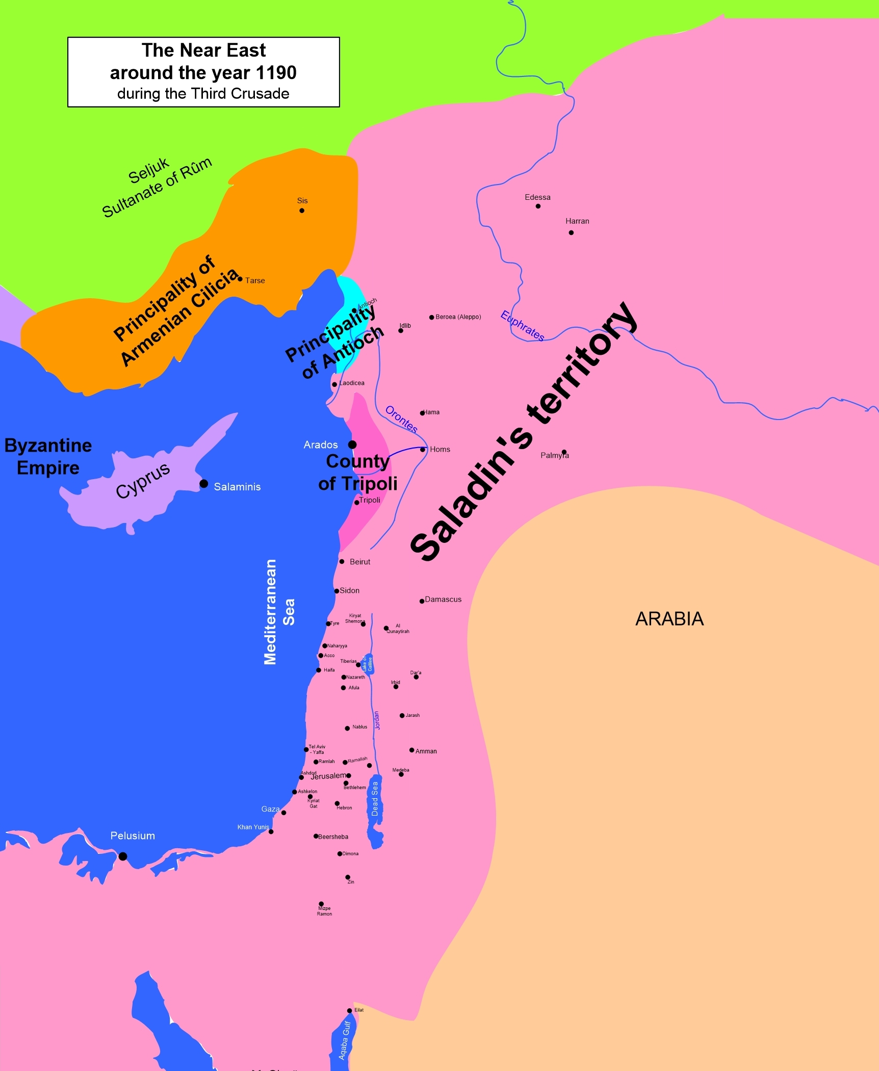 Le Proche-Orient vers l'an 1190